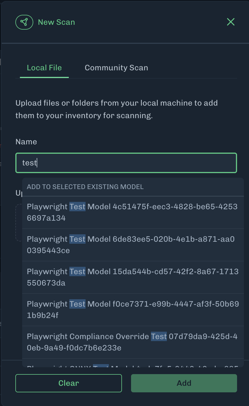Add Existing Model Enter Model Name