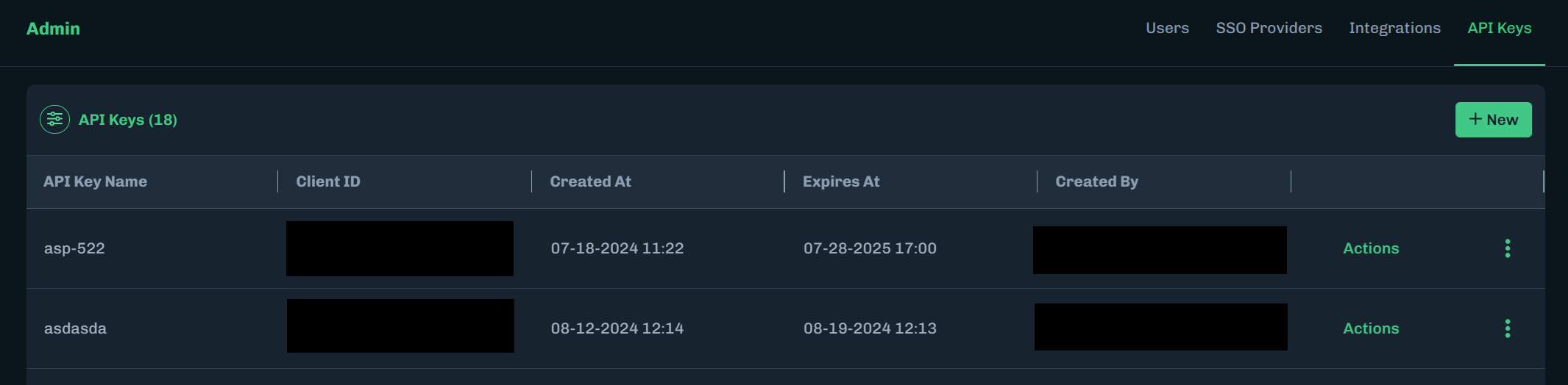 Create API Key button