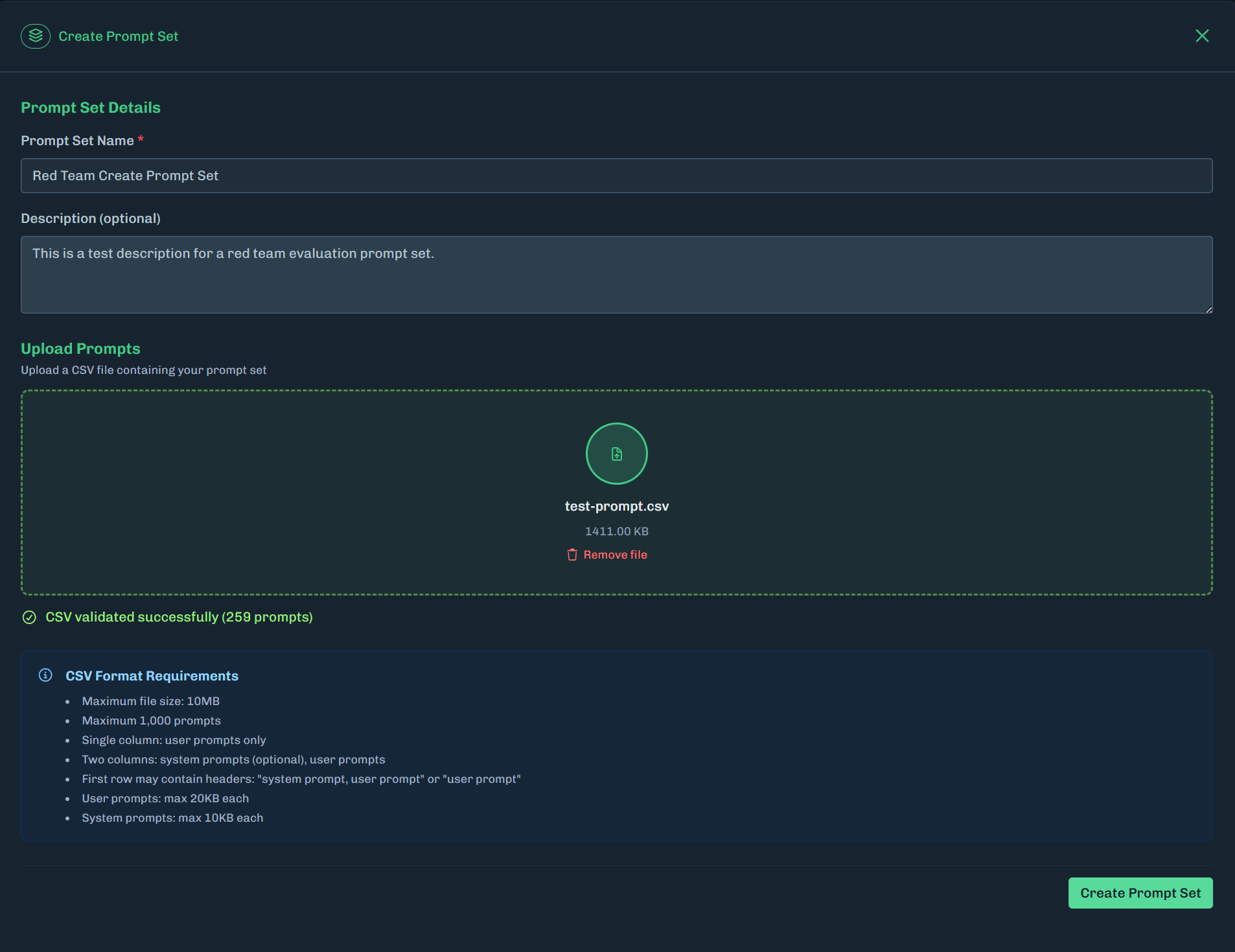 Red Team Create Prompt Set