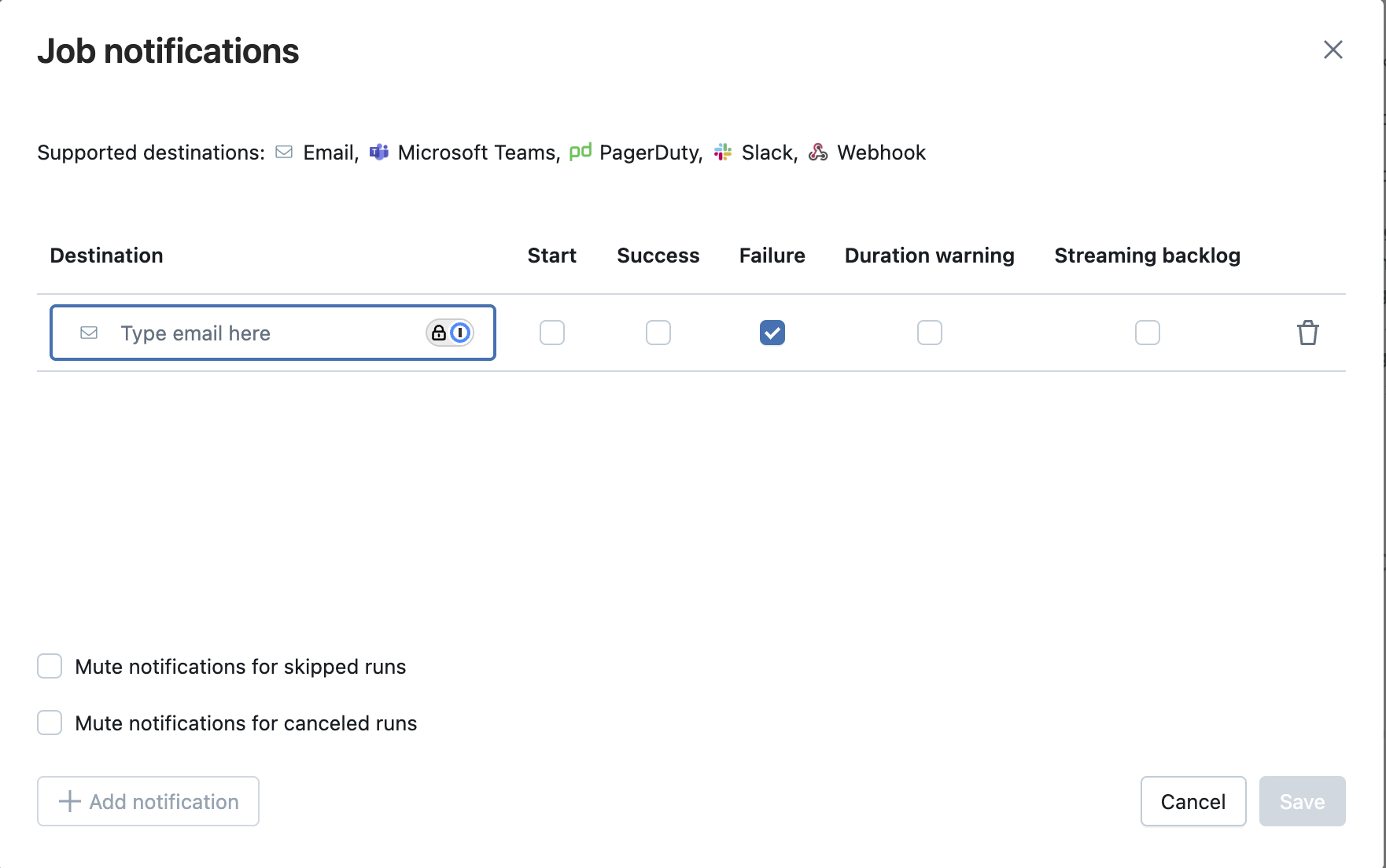 Databricks job notifications