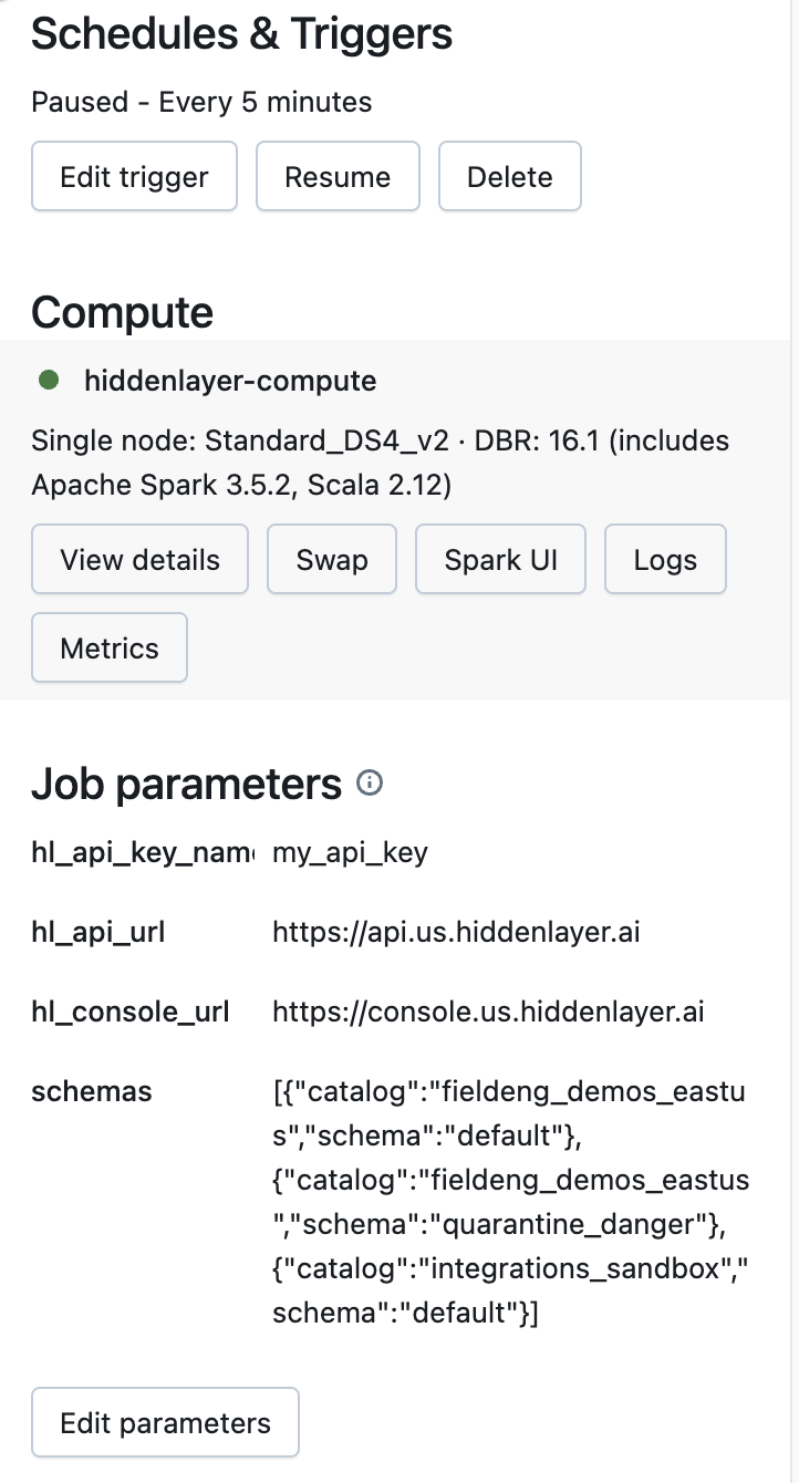 Databricks parameters
