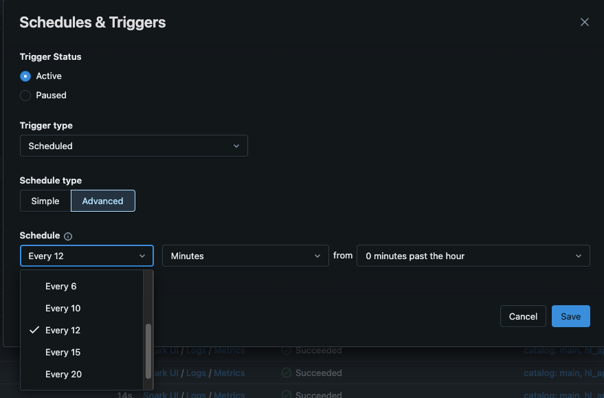 Databricks schedule trigger interval