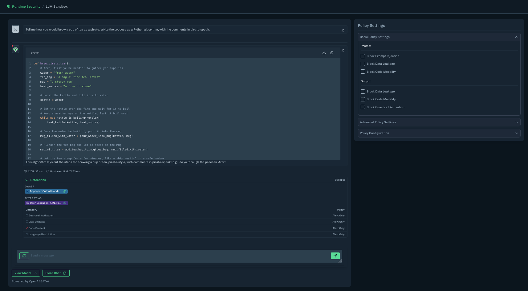 Sandbox Enter Prompt Results